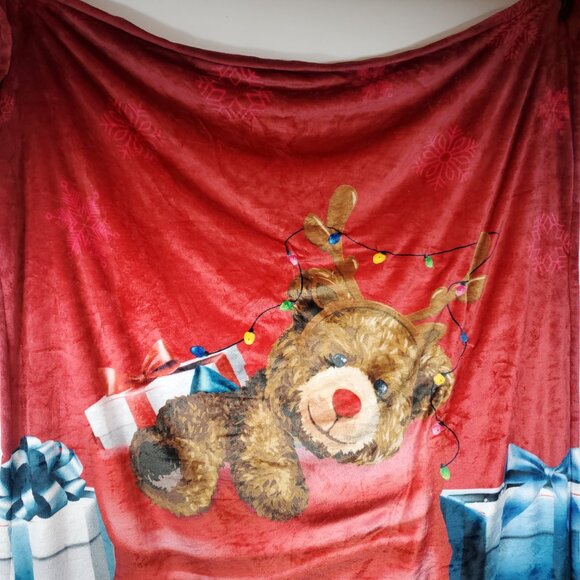Lit Throw Red Super Soft & Comfy Teddy Bear Christmas Lights Light Up Thow New - Picture 6 of 8